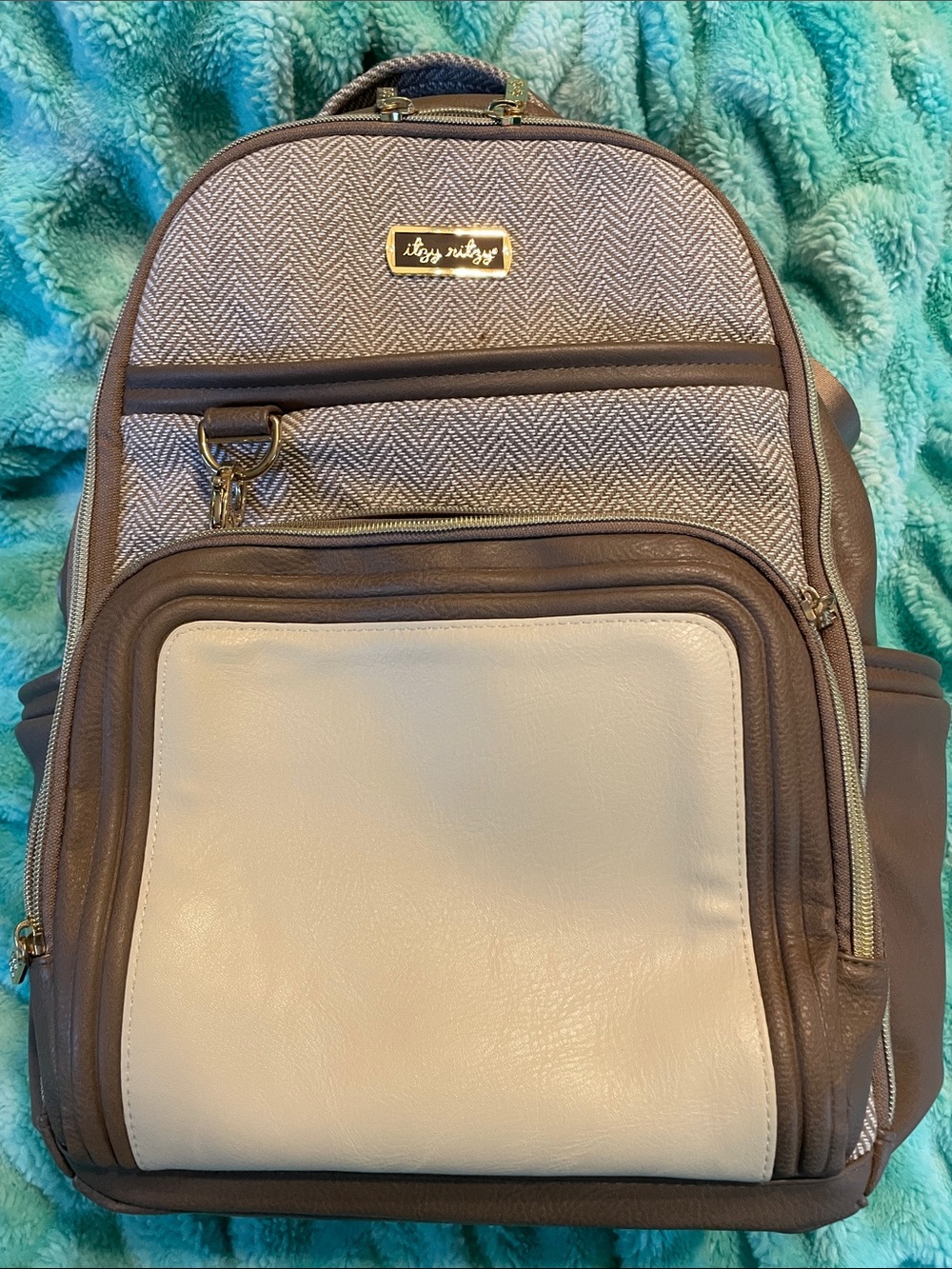 Itzy Ritzy Brown and Cream Men’s Backpack with Herringbone Detail